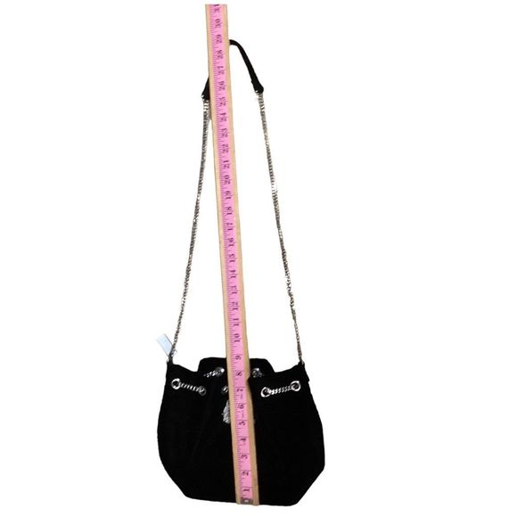 White House Black Market Black Velvet Crossbody Evening Bag Bucket Bag with Silv - Picture 6 of 14